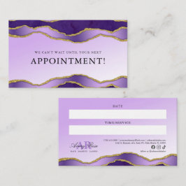 Tarjeta De Visita Nombramiento de Belleza Violet & Gold Marble Agate