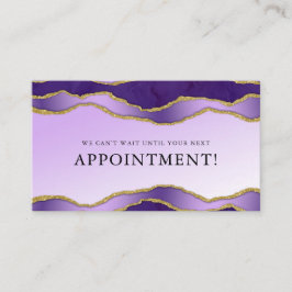 Tarjeta De Visita Nombramiento de Belleza Violet & Gold Marble Agate