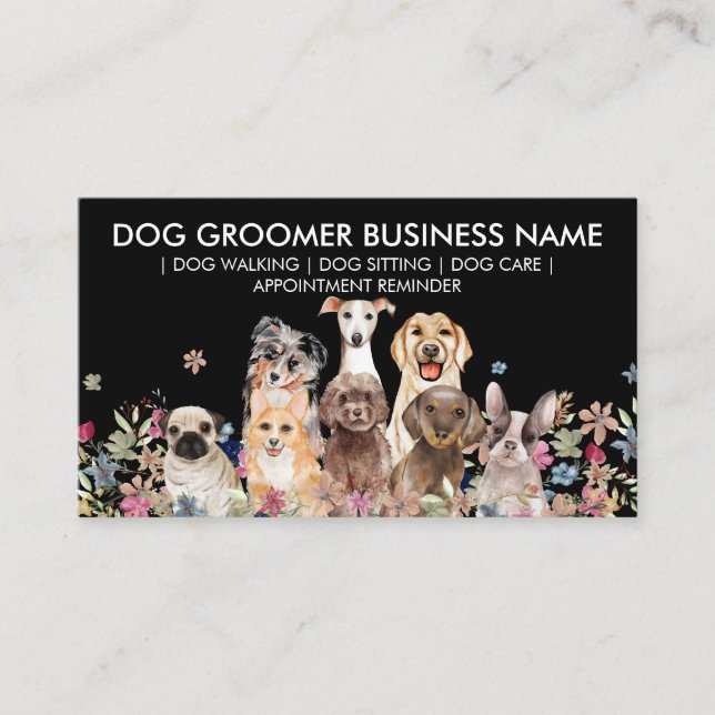 Tarjeta De Visita Nombramiento de Caminante de Perro Blanco Negro (Anverso)