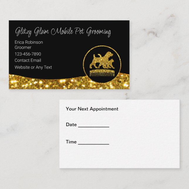 Tarjeta De Visita Nombramiento de Glitzy Glam Mobile Mascota Groomin (Anverso / Reverso)