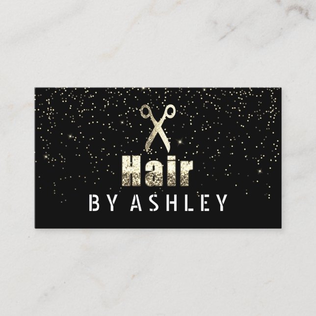 Tarjeta De Visita Nombramiento de Hair Stylist Salon Black Gold Conf (Anverso)