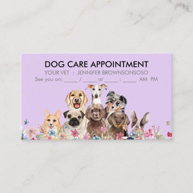 Tarjeta De Visita Nombramiento de Moda Boho de Perros Púrpura (Anverso)