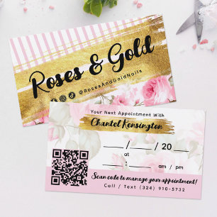 Tarjeta De Visita Nombramiento de Shabby Rubor Watercolor Rosas Gold