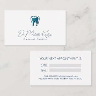 Tarjeta De Visita Nombramiento dental profesional de Dentista Blanco