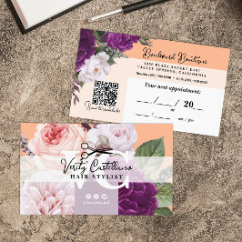 Tarjeta De Visita Nombramiento estilo Peach Floral Hair de bonito QR