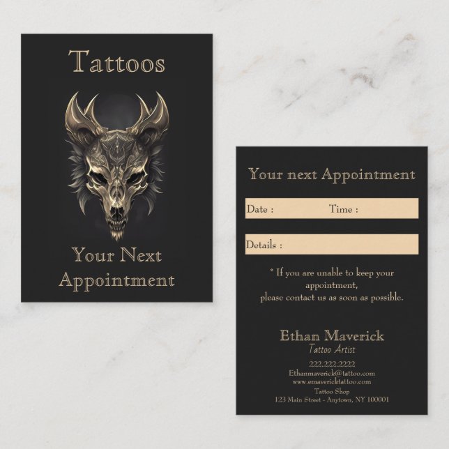 Tarjeta De Visita Nombramiento gótico de Fantasy Wolf Skull Black &  (Anverso / Reverso)