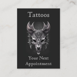 Tarjeta De Visita Nombramiento gótico de Fantasy Wolf Skull Negro y 