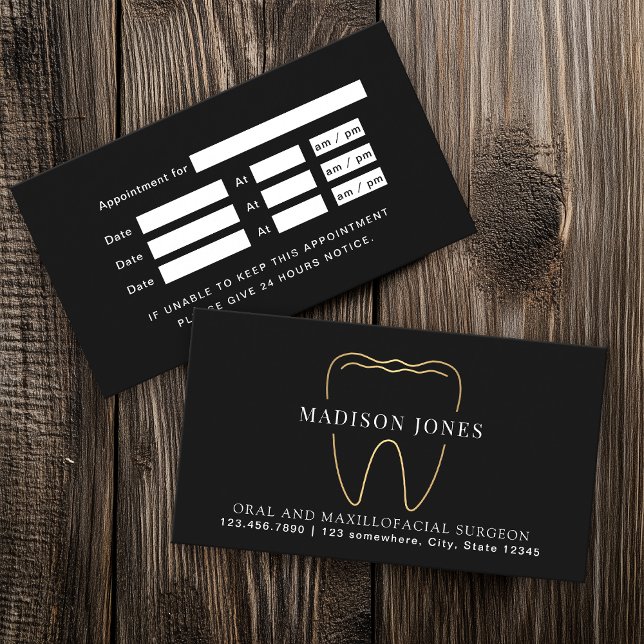 Tarjeta De Visita Nombramiento mínimo de dentista negro y dorado (Subido por el creador)