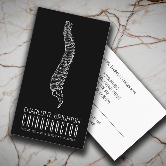 Tarjeta De Visita Nombramiento negro de quiropráctico de espina anat (Subido por el creador)