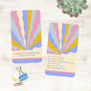 Tarjeta De Visita Nombre abstracto retro de los 70 con rayos colorid