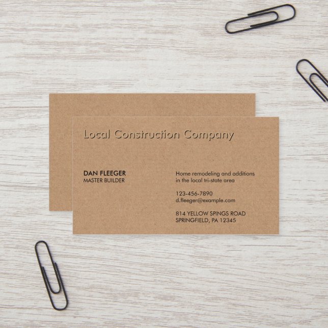 Tarjeta De Visita Nombre comercial de construcción Grabado en reliev (Anverso/Reverso In Situ)