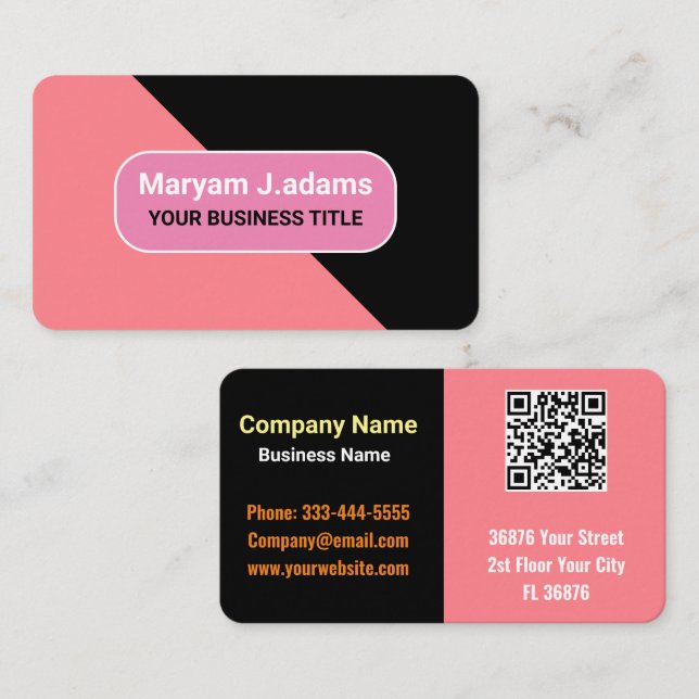 Tarjeta De Visita Nombre comercial personalizado - Negro moderno y r (Anverso / Reverso)