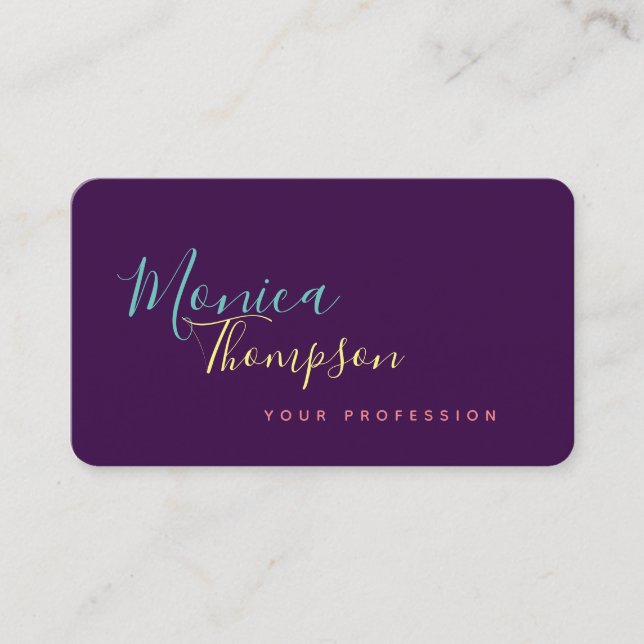 Tarjeta De Visita nombre cursivo manuscrito en violeta femenina (Anverso)