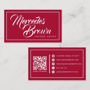 Tarjeta De Visita Nombre de artista de tatuaje con código QR de letr