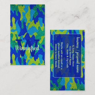 Tarjeta De Visita Nombre de campo del Purpurina de camuflaje azul y 