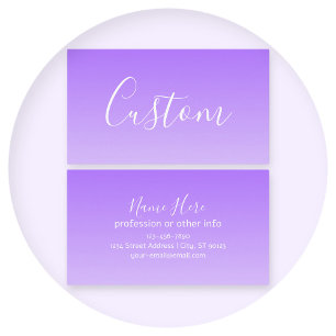 Tarjeta De Visita Nombre de escritura cursiva y ombre morado claro e