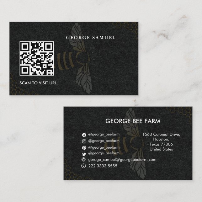Tarjeta De Visita Nombre de granja moderna simple | Código QR | Bee  (Anverso / Reverso)
