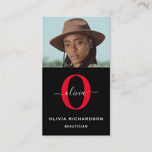 Tarjeta De Visita Nombre de guión de monograma Blanco negro Trabajo  (Anverso)