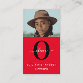 Tarjeta De Visita Nombre de guión de monograma rojo blanco rojo