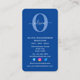 Tarjeta De Visita Nombre de guión de monograma vertical azul blanco 