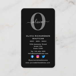 Tarjeta De Visita Nombre de guión de monograma vertical Gris blanco