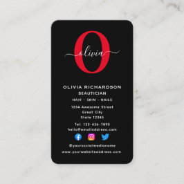 Tarjeta De Visita Nombre de guión de monograma vertical rojo blanco