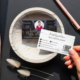 Tarjeta De Visita Nombre de guión elegante Circle Business Photo QR