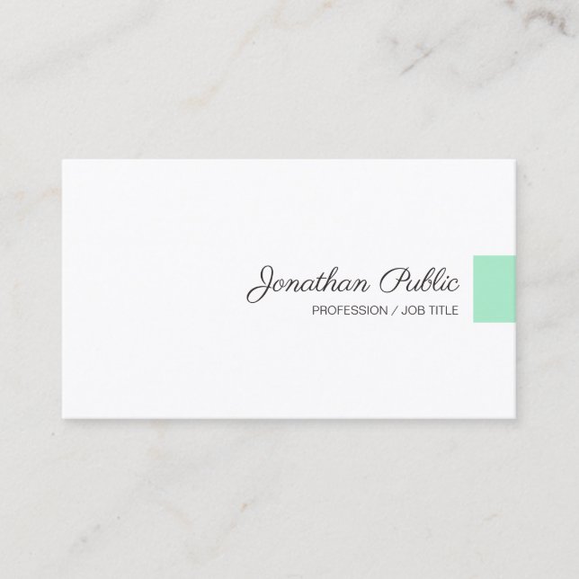Tarjeta De Visita Nombre de guión manuscrito moderno blanco verde de (Anverso)