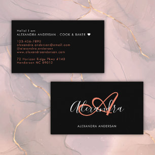 Tarjeta De Visita Nombre de letra inicial de monograma de coral negr