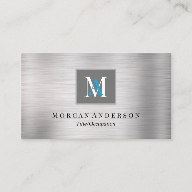 Tarjeta De Visita Nombre de monograma blanco/azul DIY, azul oceánico (Anverso)