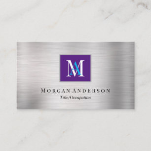 Tarjeta De Visita Nombre de monograma blanco/azul DIY, púrpura real