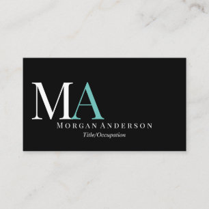 Tarjeta De Visita Nombre de monograma blanco y Verde azulado DIY, ne