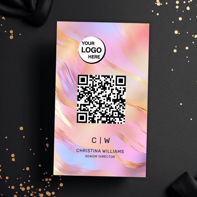 Tarjeta De Visita Nombre de monograma del código QR holográfico (Holographic QR Code Monogram Name Business Card)