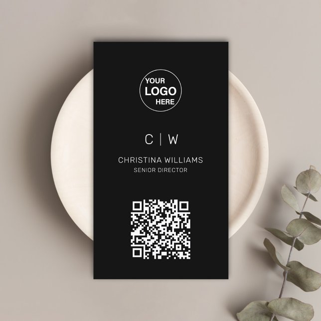 Tarjeta De Visita Nombre de monograma del código QR moderno minimali (Minimalist Modern QR Code Monogram Name Business Card)