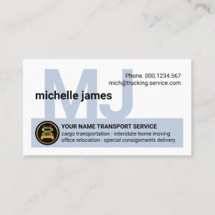 Tarjeta De Visita Nombre de monograma simple de transporte