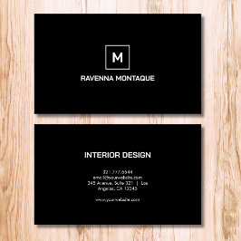 Tarjeta De Visita Nombre de monograma simple elegante moderno negro