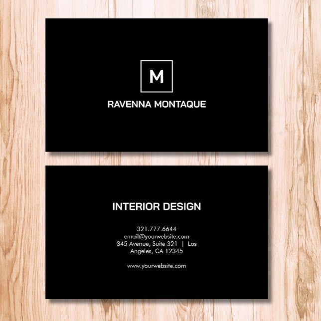 Tarjeta De Visita Nombre de monograma simple elegante moderno negro (Subido por el creador)