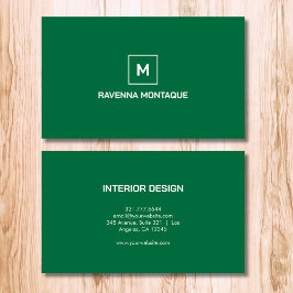 Tarjeta De Visita Nombre de monograma simple elegante moderno verde 