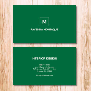 Tarjeta De Visita Nombre de monograma simple elegante moderno verde 