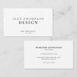 Tarjeta De Visita Nombre de Negocio Simple y Elegante en Blanco y Ne