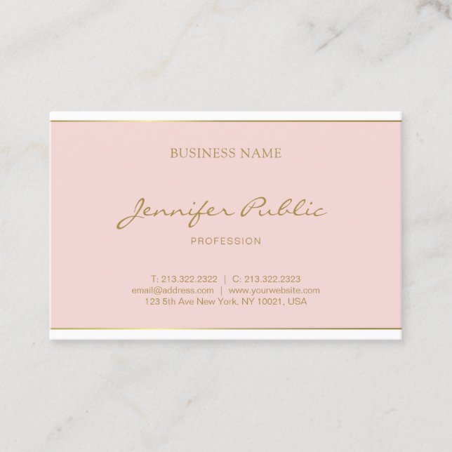Tarjeta De Visita Nombre de script Gold Freehand Rubor Pink Modern (Anverso)