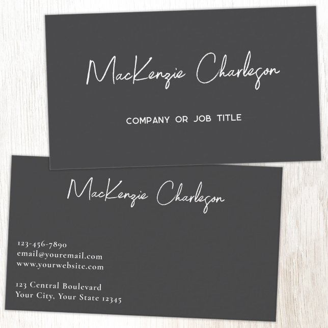 Tarjeta De Visita Nombre de Script Simple Gris Pizarra Moderno (Simple modern minimalist script professional business card design slate gray)