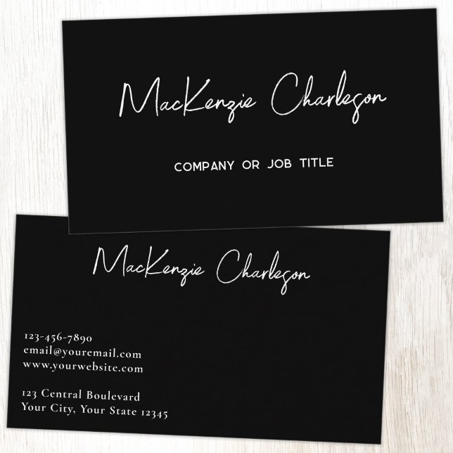 Tarjeta De Visita Nombre de Script Simple Moderno Negro (Simple modern minimalist script professional business card design black)