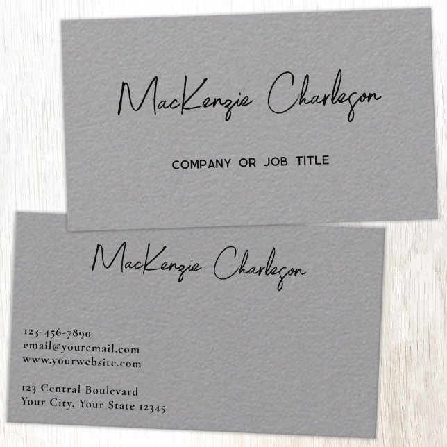 Tarjeta De Visita Nombre de Script Simple Moderno Profesional Gris (Simple modern minimalist script professional business card design gray)