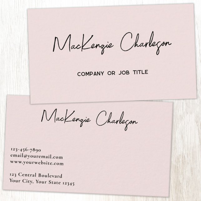 Tarjeta De Visita Nombre de Script Simple Rosa Rubor Moderno (Simple modern minimalist script professional business card design blush pink)