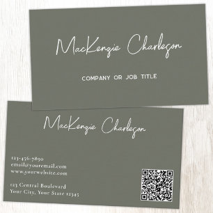 Tarjeta De Visita Nombre de Script Simple y Código QR de Texto Verde