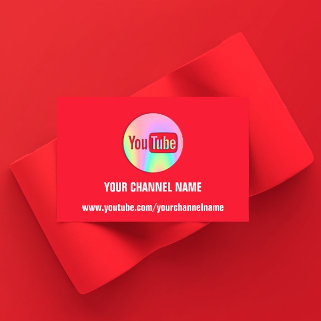 TARJETA DE VISITA NOMBRE DEL CANAL USTED TUBER LOGO QR CÓDIGO HOLOGR (CHANNEL NAME YOU TUBER LOGO QR CODE HOLOGRAPH RED BUSINESS CARD)