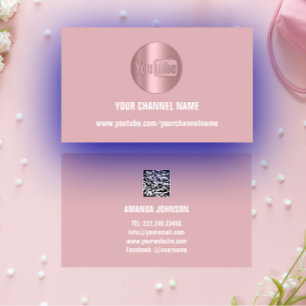 TARJETA DE VISITA NOMBRE DEL CANAL YOUTUBER LOGO QR CÓDIGO PINK