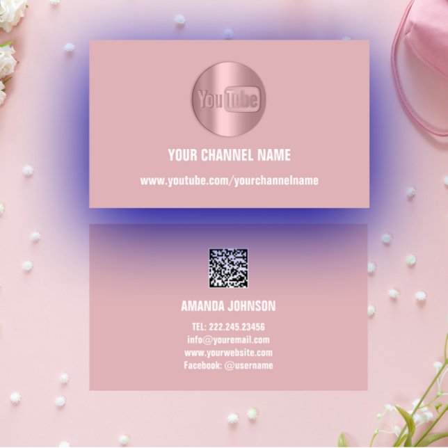 TARJETA DE VISITA NOMBRE DEL CANAL YOUTUBER LOGO QR CÓDIGO PINK (CHANNEL NAME YOUTUBER LOGO QR CODE PINK BUSINESS CARD)