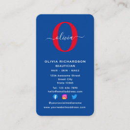 Tarjeta De Visita Nombre del guión del monograma vertical rojo azul